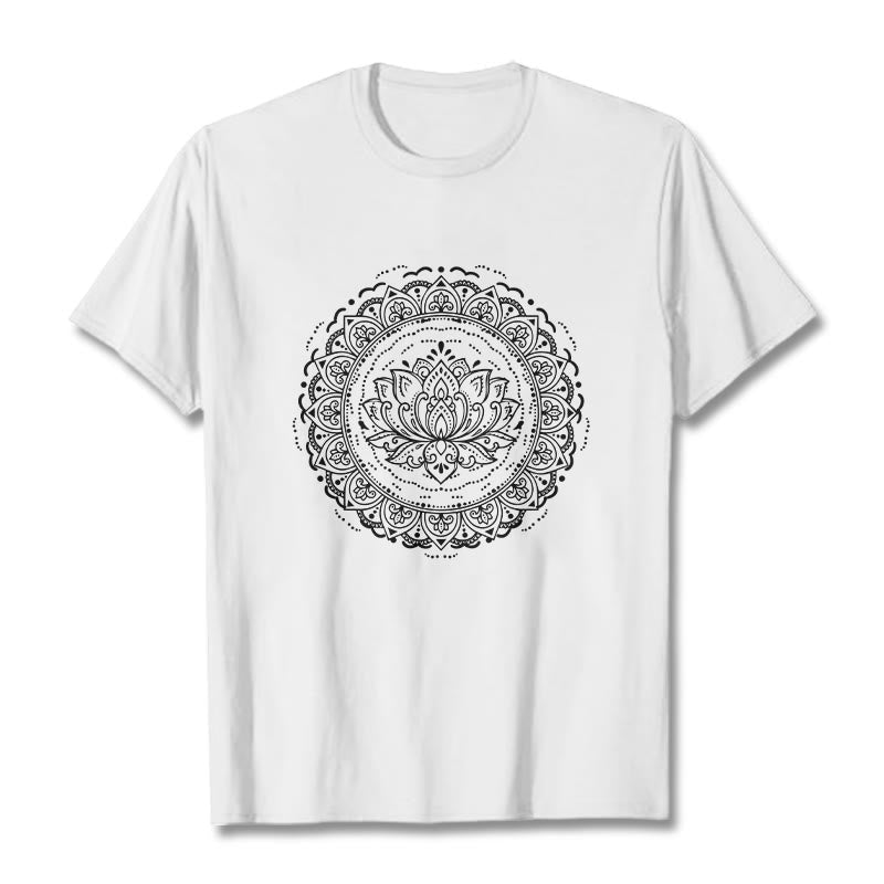 Buddha Stones Mandala Lotus Flower Pattern Tee T-shirt - White - 2XL - image 1