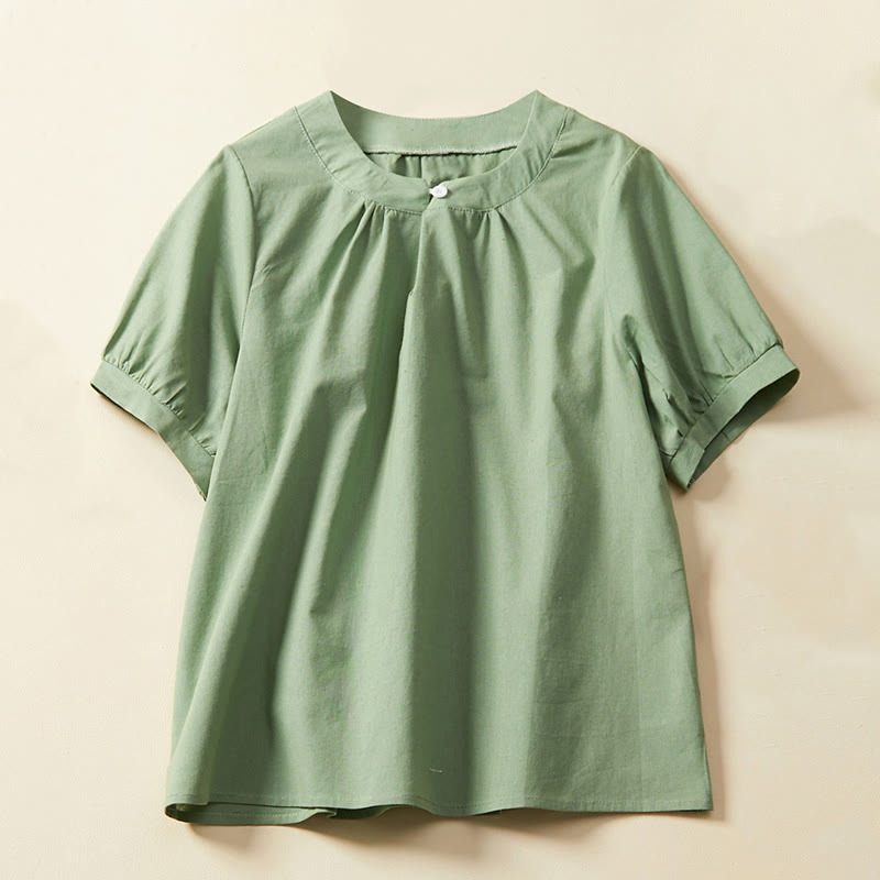 Buddha Stones Casual Plain Button Women's Short Sleeve Cotton Linen T-shirt - MediumSeaGreen - US14,UK/AU18,EU46 (2XL) - image 1