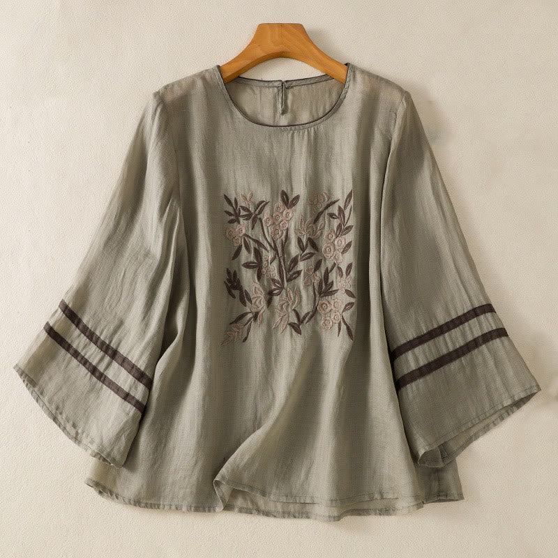 Buddha Stones Retro Embroidery Floral Three Quarter Sleeve Women's T-Shirt - DarkSeaGreen - US14,UK/AU18,EU46 (2XL) - image 8