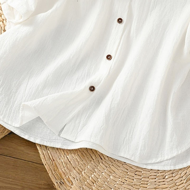 Buddha Stones Casual Plain Buttons Half Sleeve Women's Cotton Linen Shirt With Pocket - image 24
