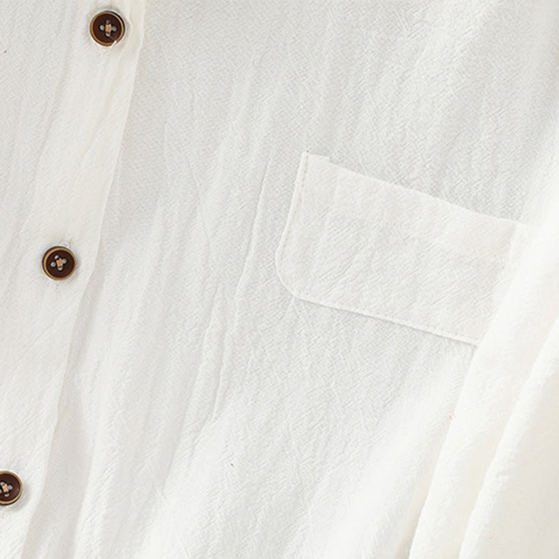 Buddha Stones Casual Plain Buttons Half Sleeve Women's Cotton Linen Shirt With Pocket - image 22