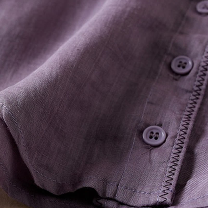 Buddha Stones Retro Plain Fake Two Pieces Button Half Sleeve Design Women's Cotton Linen Shirt - image 5