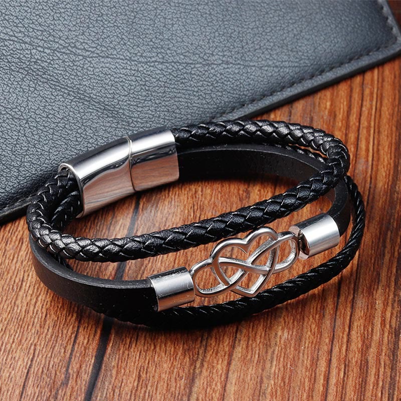 Foviel Geometric Leather Titanium Steel Strengthen Buckle Bracelet
