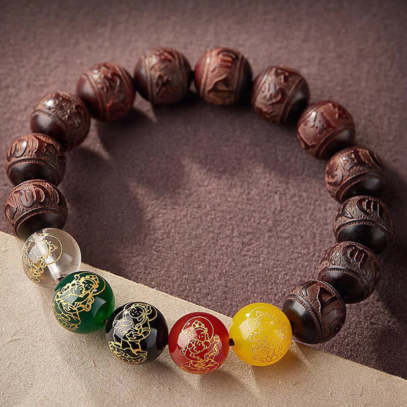 Foviel Small Leaf Red Sandalwood Five Directions Gods of Wealth Calm Bracelet
