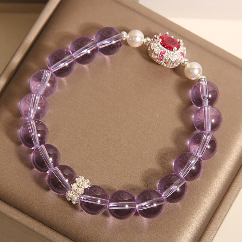 Buddha Stones Natural Amethyst Pearl Red Corundum Balance Bracelet - image 5