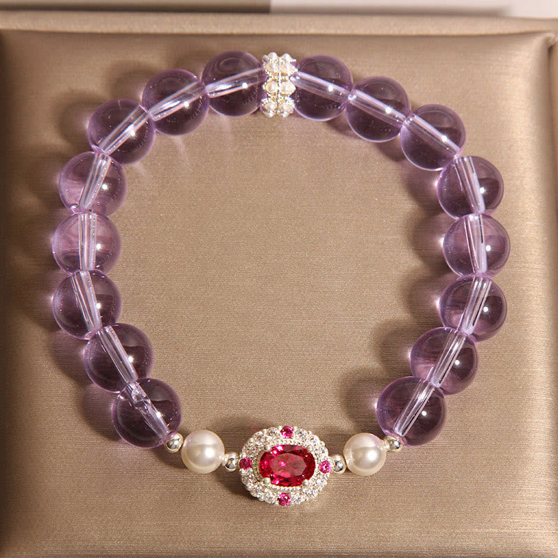 Buddha Stones Natural Amethyst Pearl Red Corundum Balance Bracelet - image 4