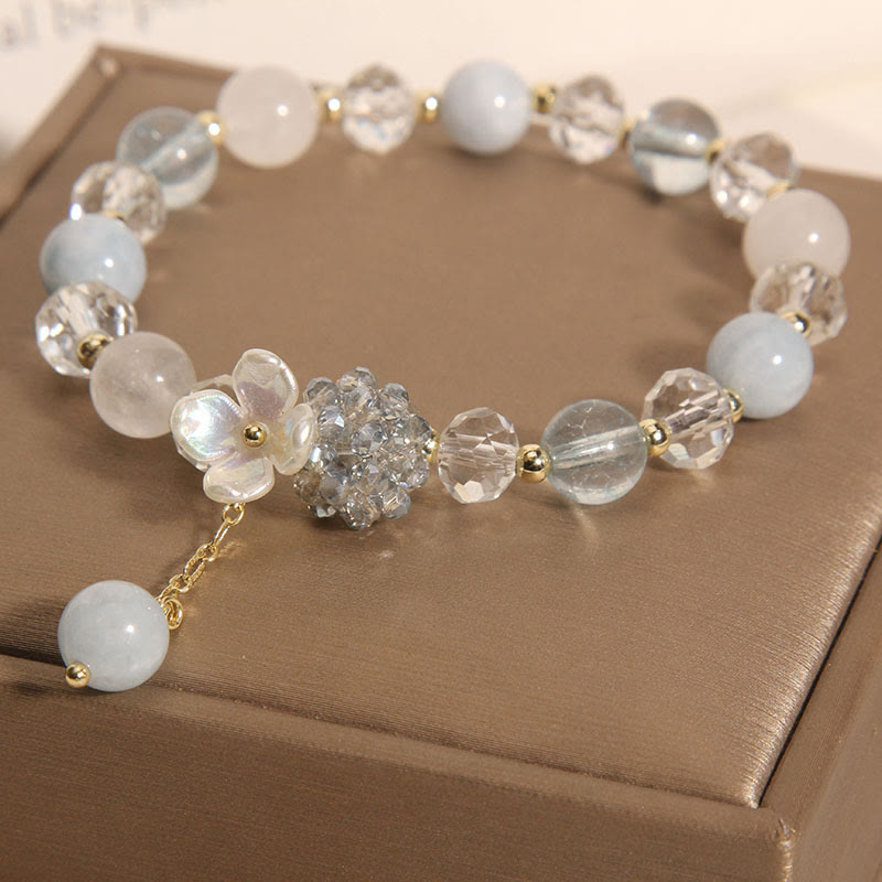 Buddha Stones Aquamarine Yellow Cat's Eye Stone Flower Peace Bracelet - image 4