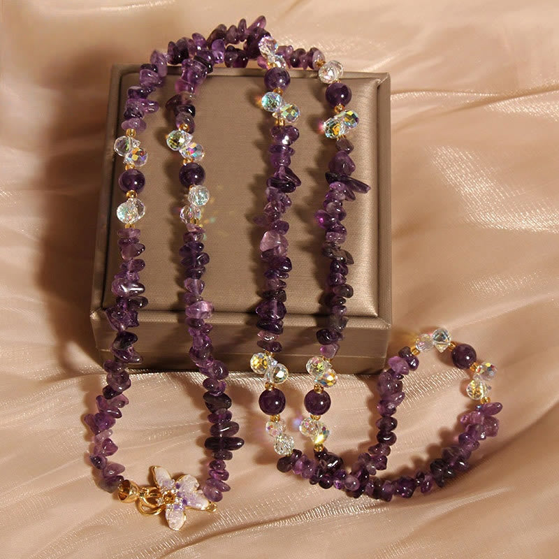 Buddha Stones Butterfly Flower Amethyst Strawberry Quartz Balance Necklace Pendant - Amethyst - image 1