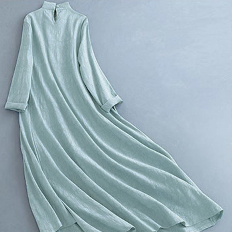 Foviel Frühling Casual Plain Frog-Button Design Seite Schnürung Midi Kleid