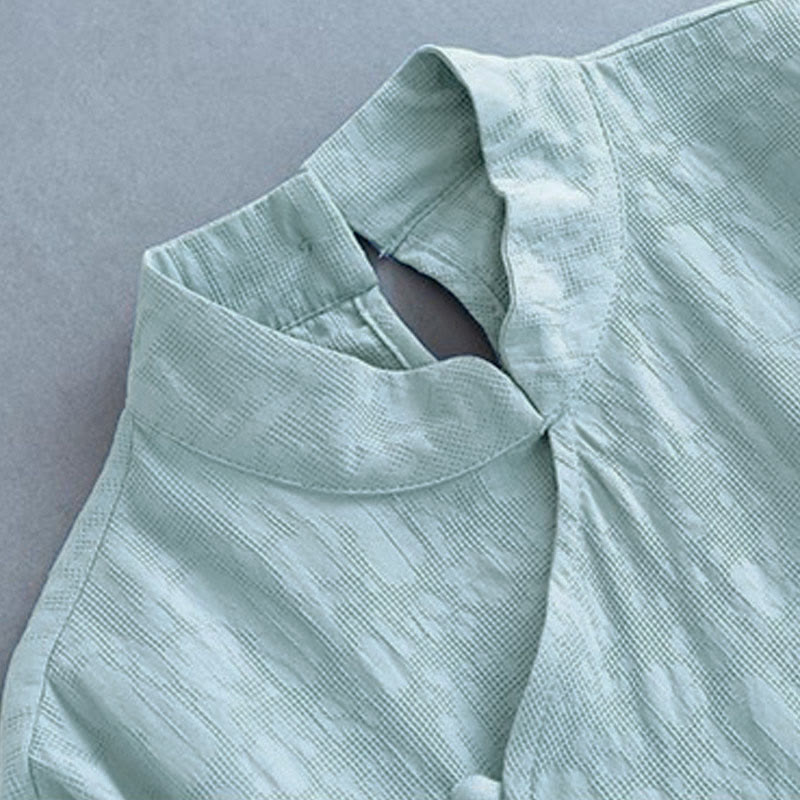 Foviel Frühling Casual Plain Frog-Button Design Seite Schnürung Midi Kleid
