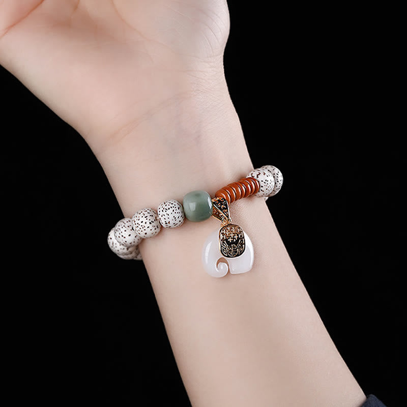 Buddha Stones Hand PolishedStar Moon Bodhi Seed Elephant Pattern Inner Peace Bracelet - image 5