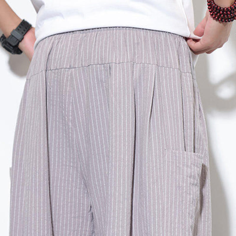 Buddha Stones Casual Striped Men's Cotton 7-8 Length Harem Pants With Pockets - image 13