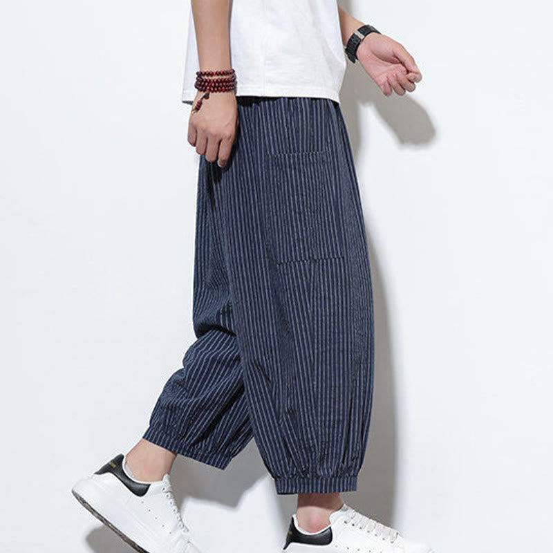 Buddha Stones Casual Striped Men's Cotton 7-8 Length Harem Pants With Pockets - image 43