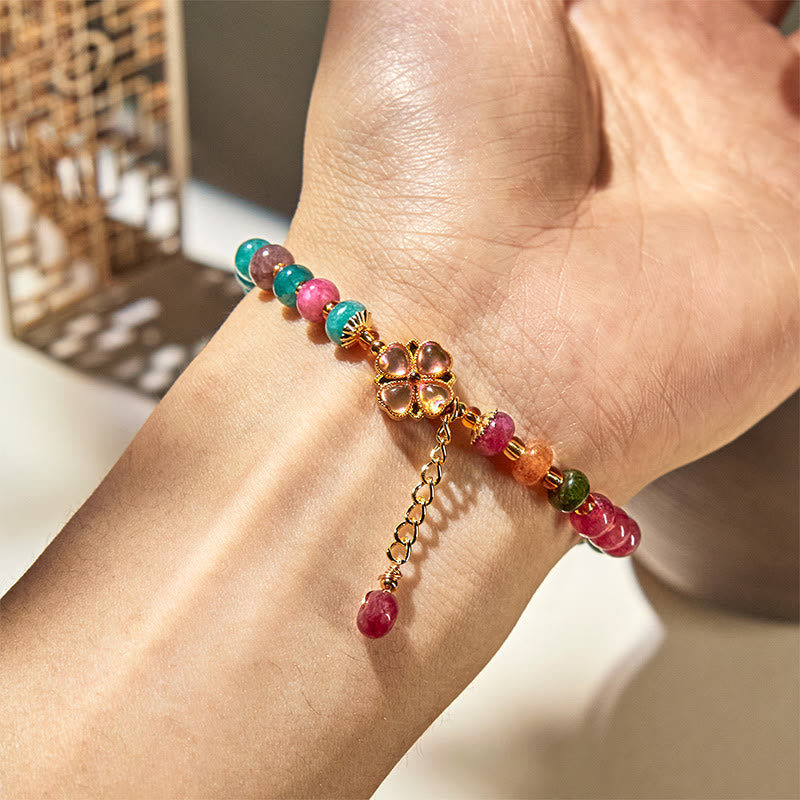 Buddha Stones Tourmaline Four Leaf Clover Flower Love Bracelet - image 5