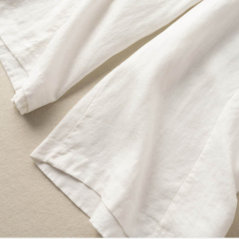 Buddha Stones Plain Color 7-8 Length Capri Cropped Pants Cotton Linen Women's Wide Leg Pants With Pockets - image 7