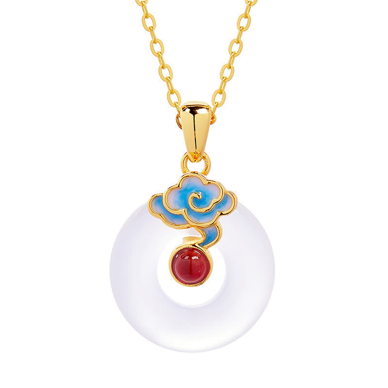 Buddha Stones 925 Sterling Silver Peace Buckle Auspicious Clouds Chalcedony Necklace Pendant - image 5