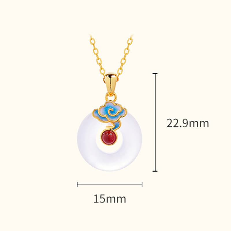Buddha Stones 925 Sterling Silver Peace Buckle Auspicious Clouds Chalcedony Necklace Pendant - image 4