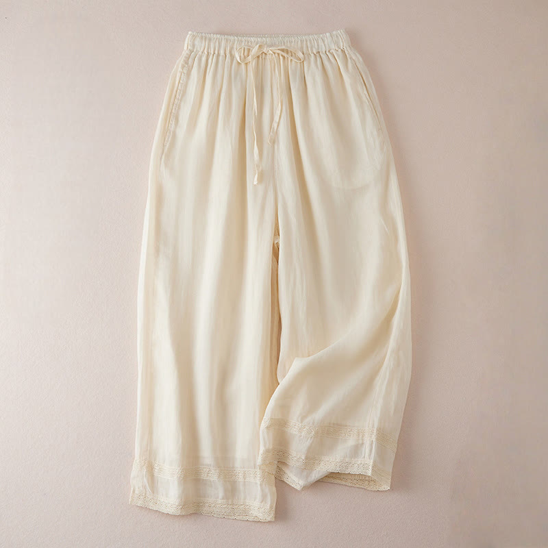 Buddha Stones Casual Lining Design Cotton Women's 7-8 Length Wide Leg Pants With Pockets - Cornsilk - US8-10,UK/AU12-14,EU40-42 (2XL) - image 0