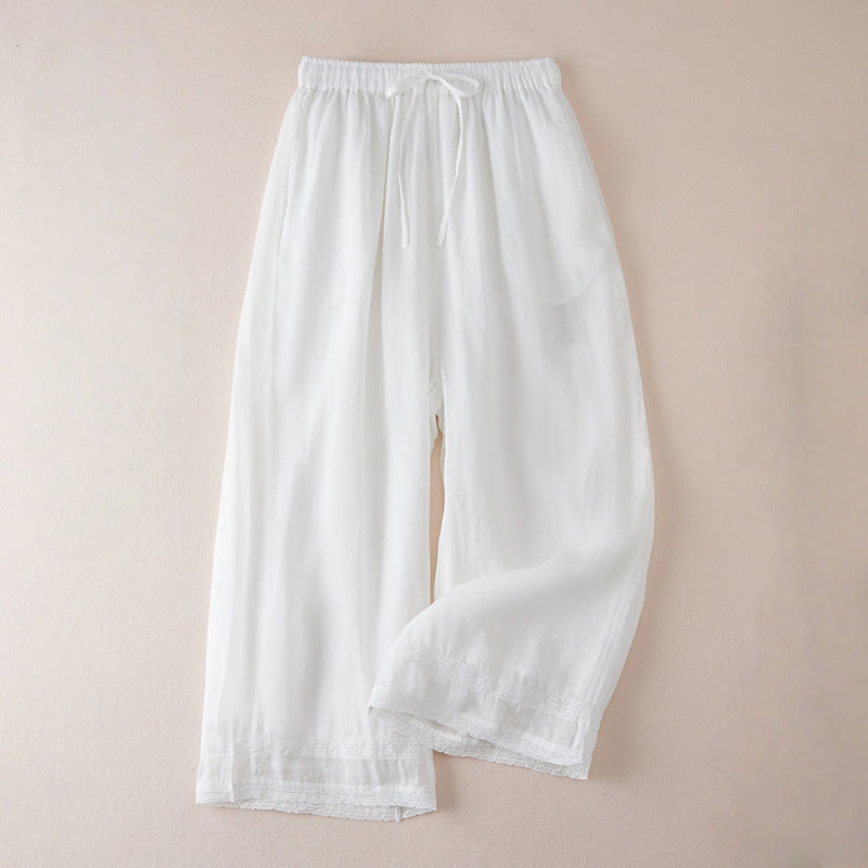 Buddha Stones Casual Lining Design Cotton Women's 7-8 Length Wide Leg Pants With Pockets - White - US8-10,UK/AU12-14,EU40-42 (2XL) - image 9