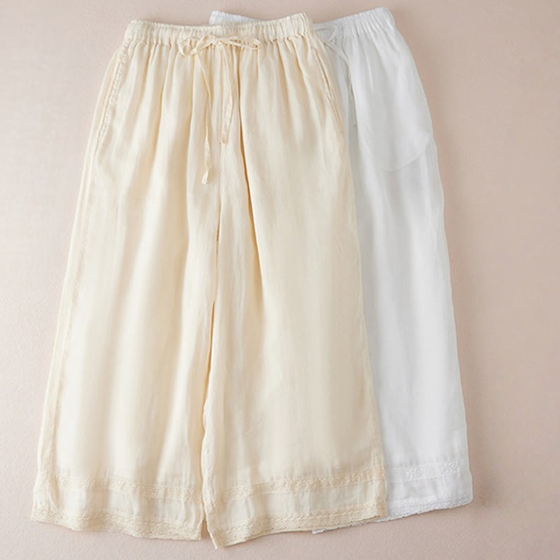 Buddha Stones Casual Lining Design Cotton Women's 7-8 Length Wide Leg Pants With Pockets - image 15