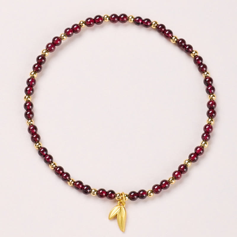Buddha Stones Natural 4mm Garnet Copper Gold Plated Calm Anklet - 4mm Garnet Leaf - image 4