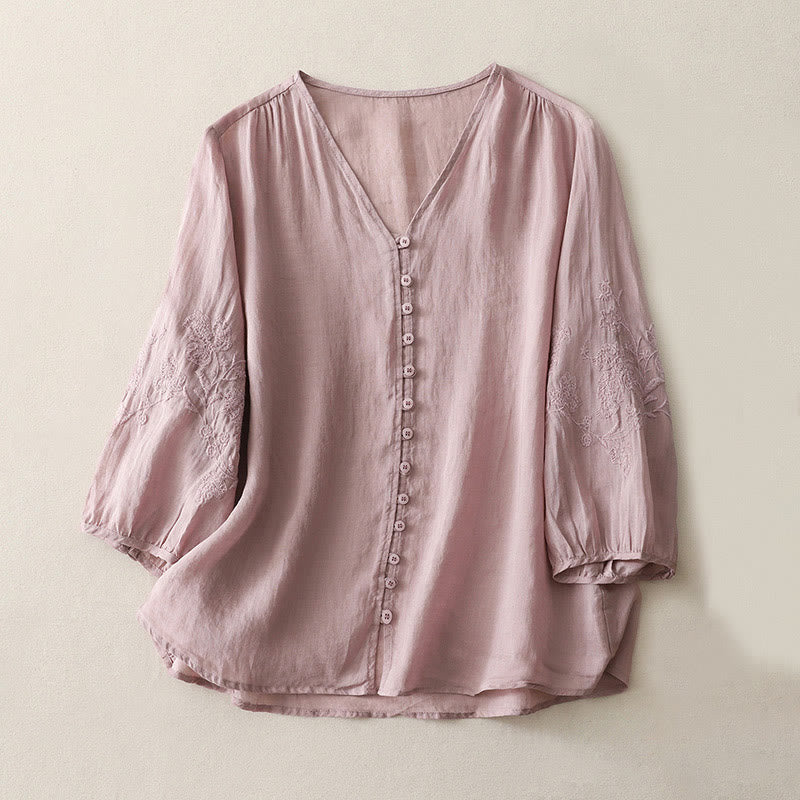Buddha Stones Embroidery Button-down Women's Shirt - Plum - US8-10,UK/AU12-14,EU40-42 (2XL) - image 16
