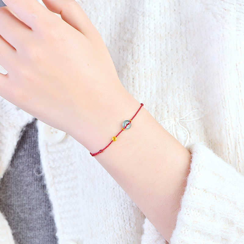 Buddha Stones Peace Buckle Copper Coins Jade Red String Connection Bracelet Anklet - image 15