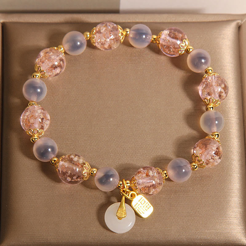 Buddha Stones Fu Character Peace Buckle Liuli Candy Agate Healing Bracelet - image 5