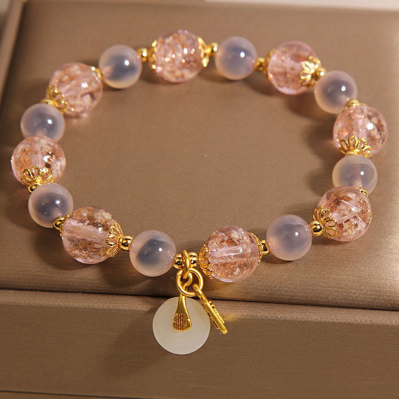 Buddha Stones Fu Character Peace Buckle Liuli Candy Agate Healing Bracelet - image 4