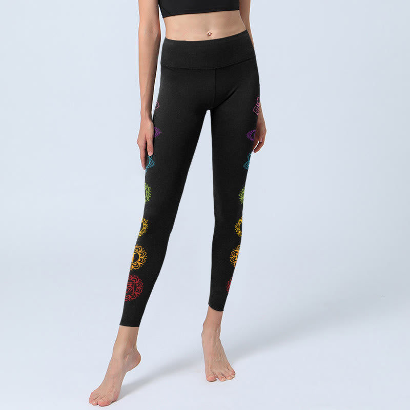 Buddha Stones OM Symbol Sanskrit Characters Print Gym Leggings Women's Yoga Pants - image 6