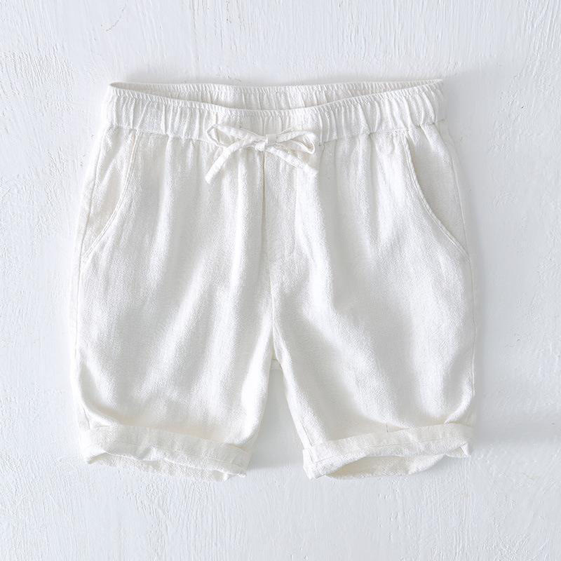 Buddha Stones Summer Solid Color Drawstring Elastic Waist Men's Ramie Linen Cotton Shorts With Pockets - White - US/UK/AU44,EU54 (4XL) - image 5