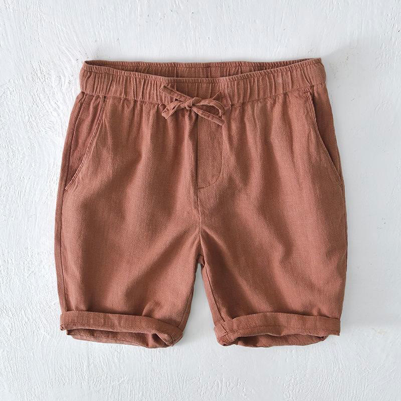 Buddha Stones Summer Solid Color Drawstring Elastic Waist Men's Ramie Linen Cotton Shorts With Pockets - SandyBrown - US/UK/AU44,EU54 (4XL) - image 33