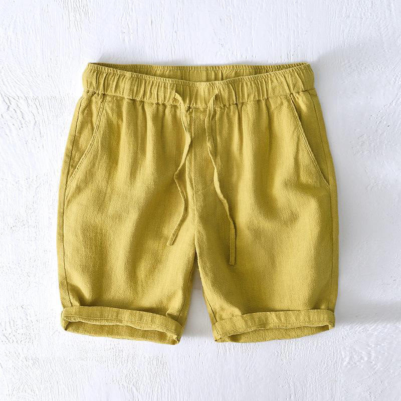 Buddha Stones Summer Solid Color Drawstring Elastic Waist Men's Ramie Linen Cotton Shorts With Pockets - YellowGreen - US/UK/AU44,EU54 (4XL) - image 10