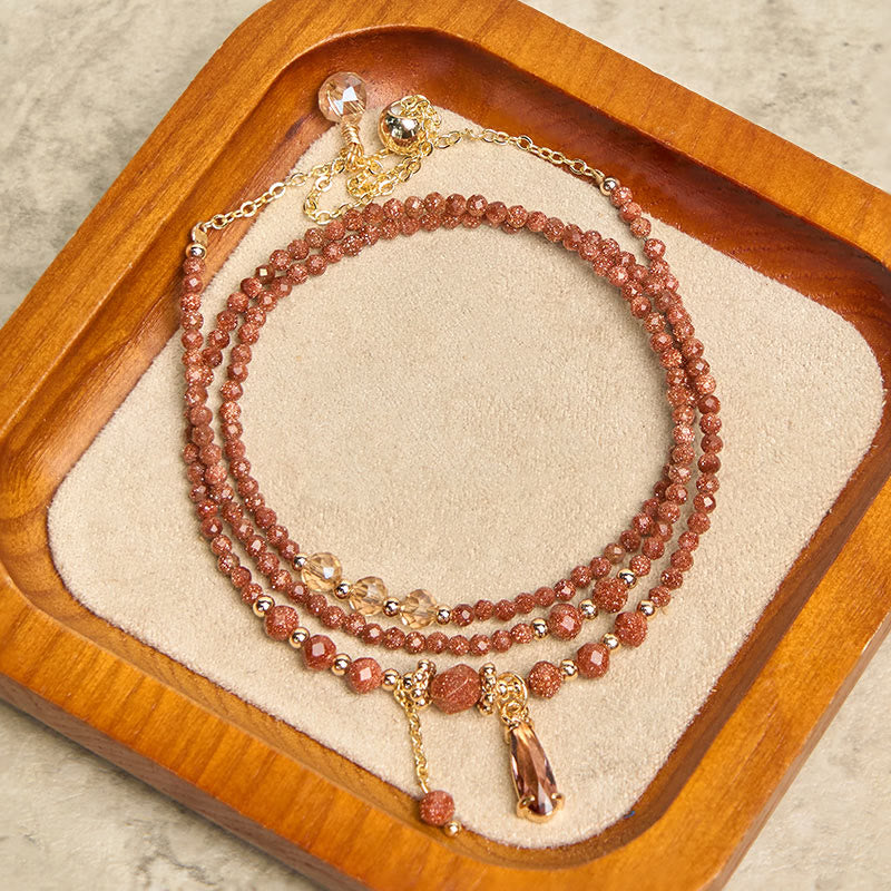 Buddha Stones Natural 2mm Goldstone Beads Positive Multi Layer Bracelet - image 3