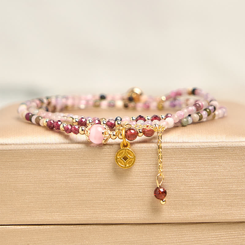 Buddha Stones 2.5 mm Irregular Beads Colored Tourmaline Coin Wisdom Bracelet - Tourmaline(Wrist Circumference: 15-21cm) - image 1