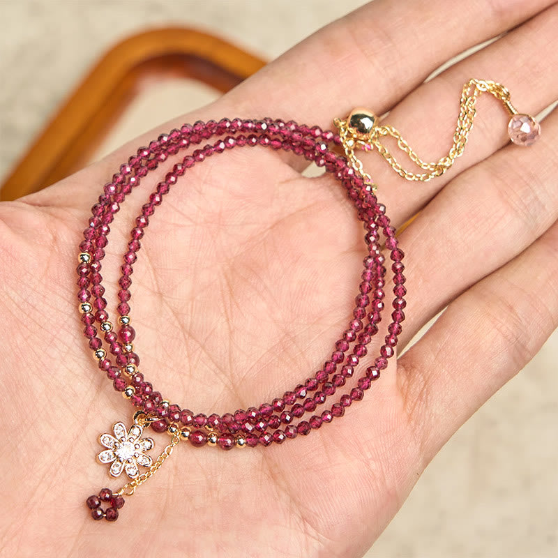 Buddha Stones Natural 2.5mm Garnet Beads Flower Purification Multilayer Bracelet - image 4