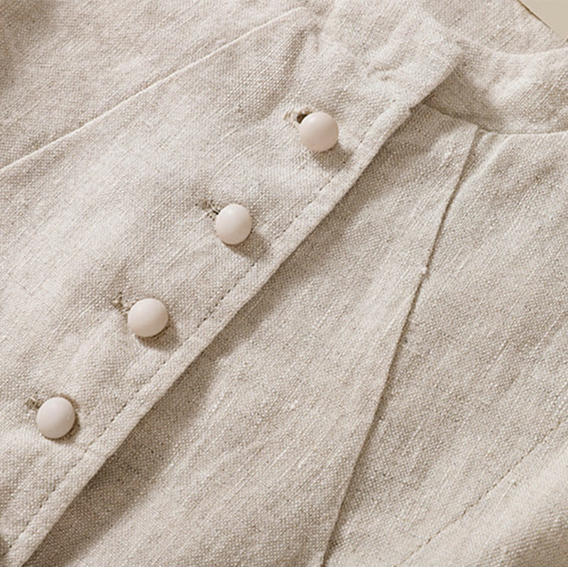 Buddha Stones Women's Cotton Linen Stand Collar Long Sleeve Jacket With Pockets - image 11