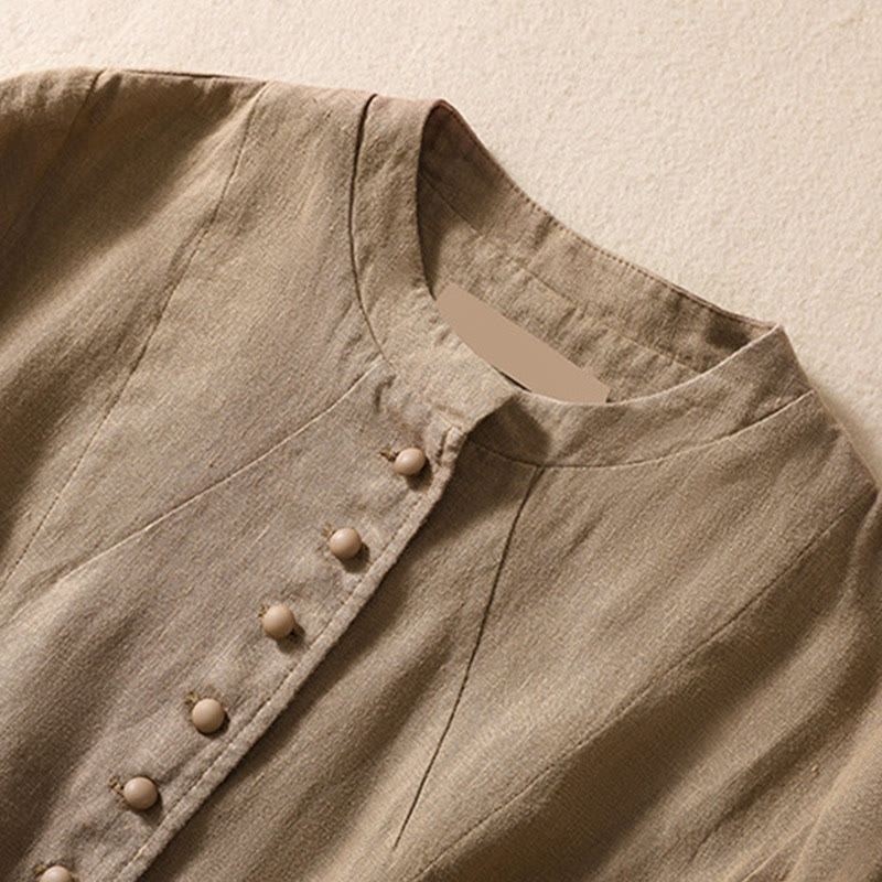 Buddha Stones Women's Cotton Linen Stand Collar Long Sleeve Jacket With Pockets - image 29