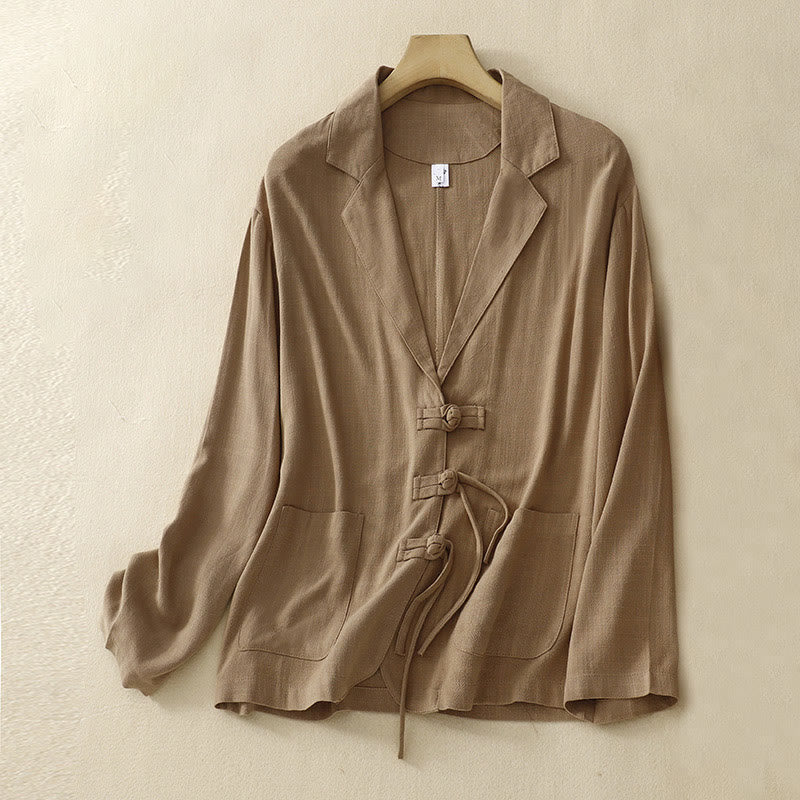 Buddha Stones Women's Cotton Linen Frog-Button Long Sleeve Jacket With Pockets - BurlyWood - US12,UK/AU16,EU44 (2XL) - image 1