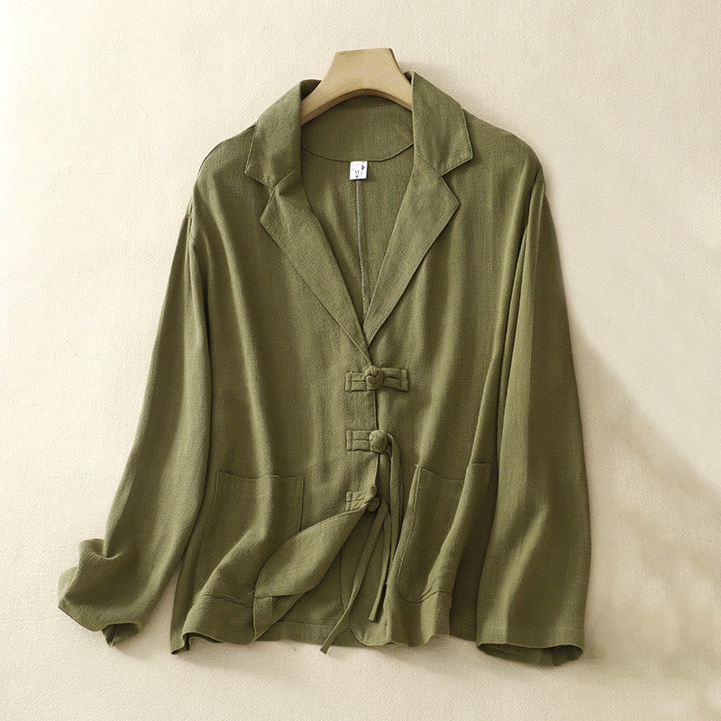 Buddha Stones Women's Cotton Linen Frog-Button Long Sleeve Jacket With Pockets - Olive - US12,UK/AU16,EU44 (2XL) - image 6