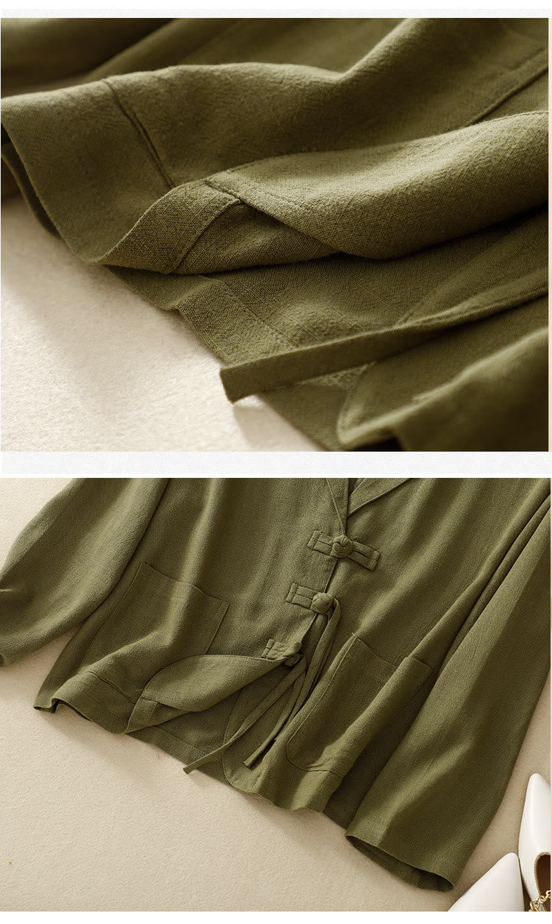 Buddha Stones Women's Cotton Linen Frog-Button Long Sleeve Jacket With Pockets - image 12