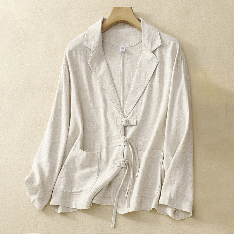 Buddha Stones Women's Cotton Linen Frog-Button Long Sleeve Jacket With Pockets - FloralWhite - US12,UK/AU16,EU44 (2XL) - image 18