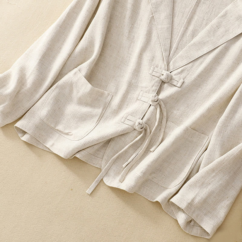 Buddha Stones Women's Cotton Linen Frog-Button Long Sleeve Jacket With Pockets - image 25