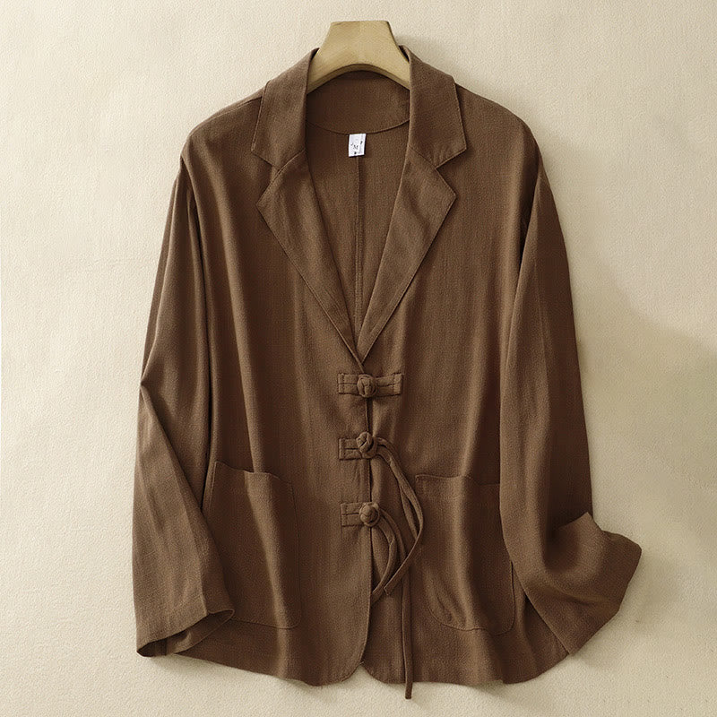 Buddha Stones Women's Cotton Linen Frog-Button Long Sleeve Jacket With Pockets - Sienna - US12,UK/AU16,EU44 (2XL) - image 26