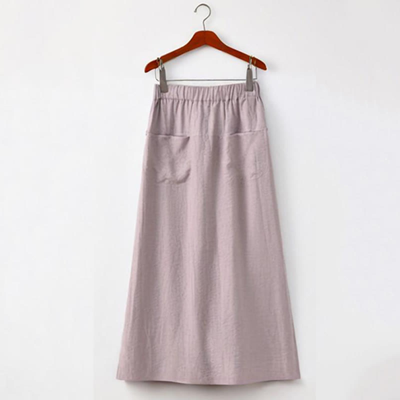 Buddha Stones 2Pcs Buttons Short Sleeve Shirt Top Skirt With Pockets Meditation Cotton Women's Set - image 11