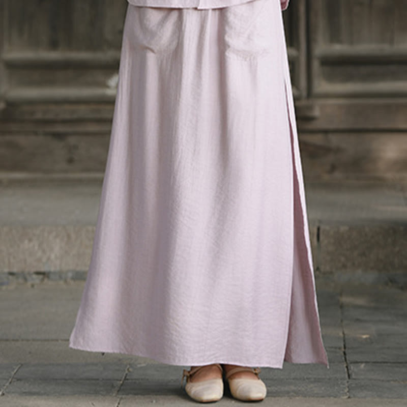 Buddha Stones 2Pcs Buttons Short Sleeve Shirt Top Skirt With Pockets Meditation Cotton Women's Set - RosyBrown Skirt - US8-10,UK/AU12-14,EU40-42 (2XL) - image 10