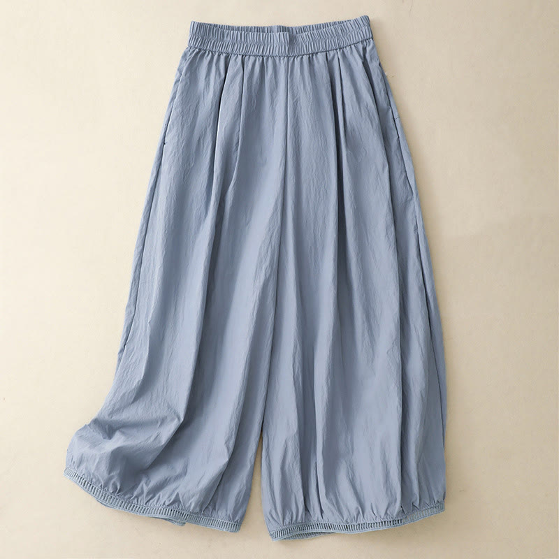 Buddha Stones Casual Hem Hollow Design Women's Cotton 7-8 Length Wide Leg Pants With Pockets - LightSteelBlue - US8-10,UK/AU12-14,EU40-42 (2XL) - image 0
