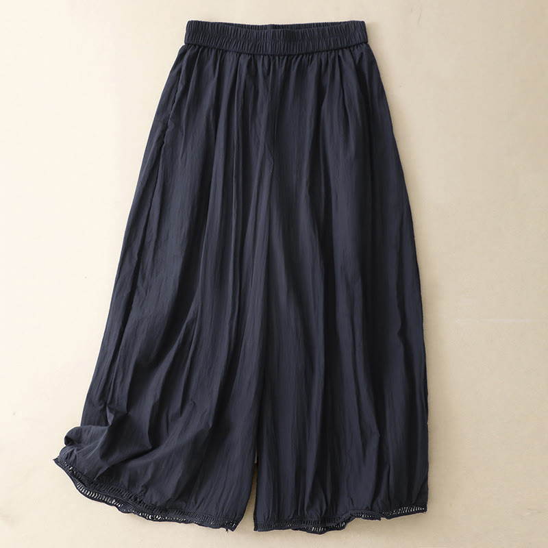 Buddha Stones Casual Hem Hollow Design Women's Cotton 7-8 Length Wide Leg Pants With Pockets - MidnightBlue - US8-10,UK/AU12-14,EU40-42 (2XL) - image 16