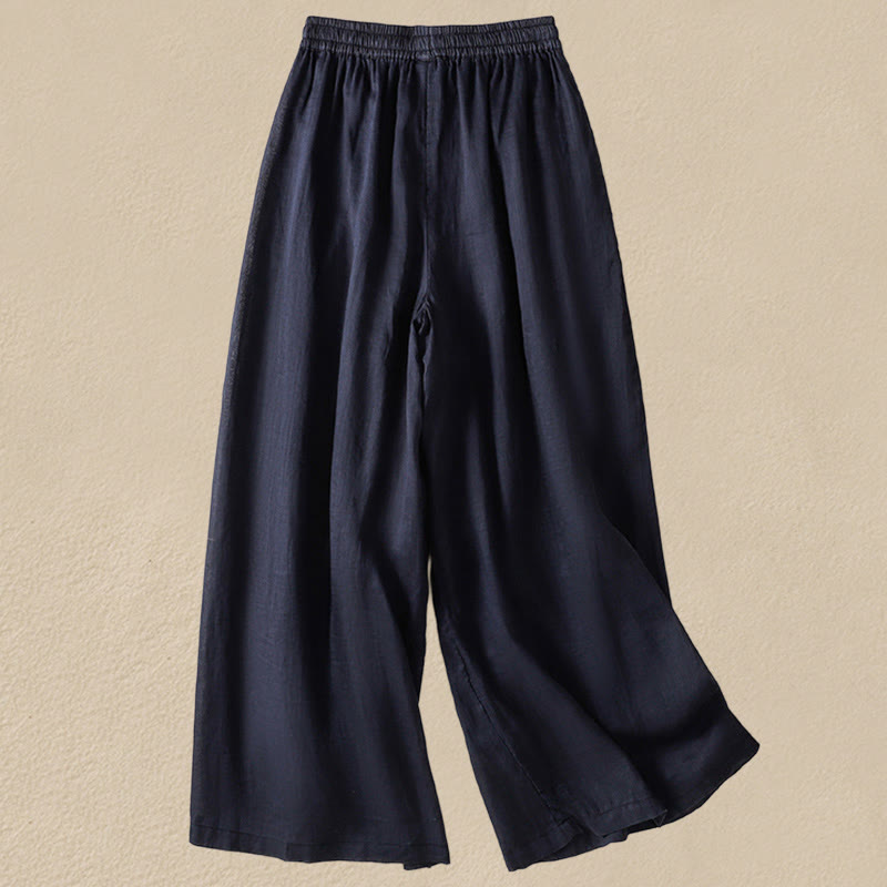 Buddha Stones Commute Embroidery Drawstring Women's Cotton Wide Leg Pants With Pockets - image 2