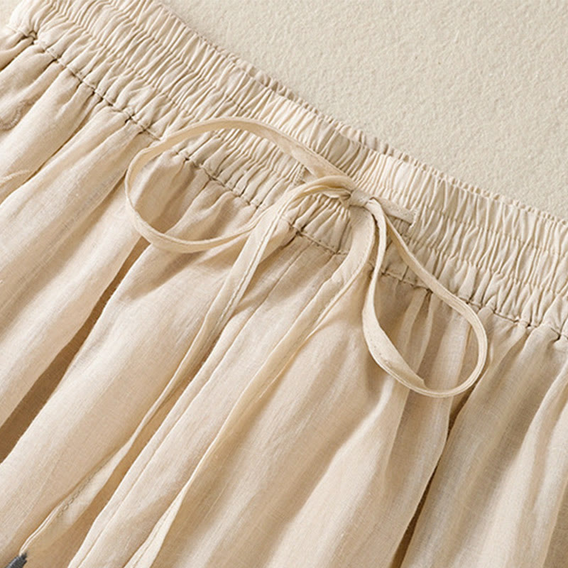 Buddha Stones Commute Embroidery Drawstring Women's Cotton Wide Leg Pants With Pockets - image 11